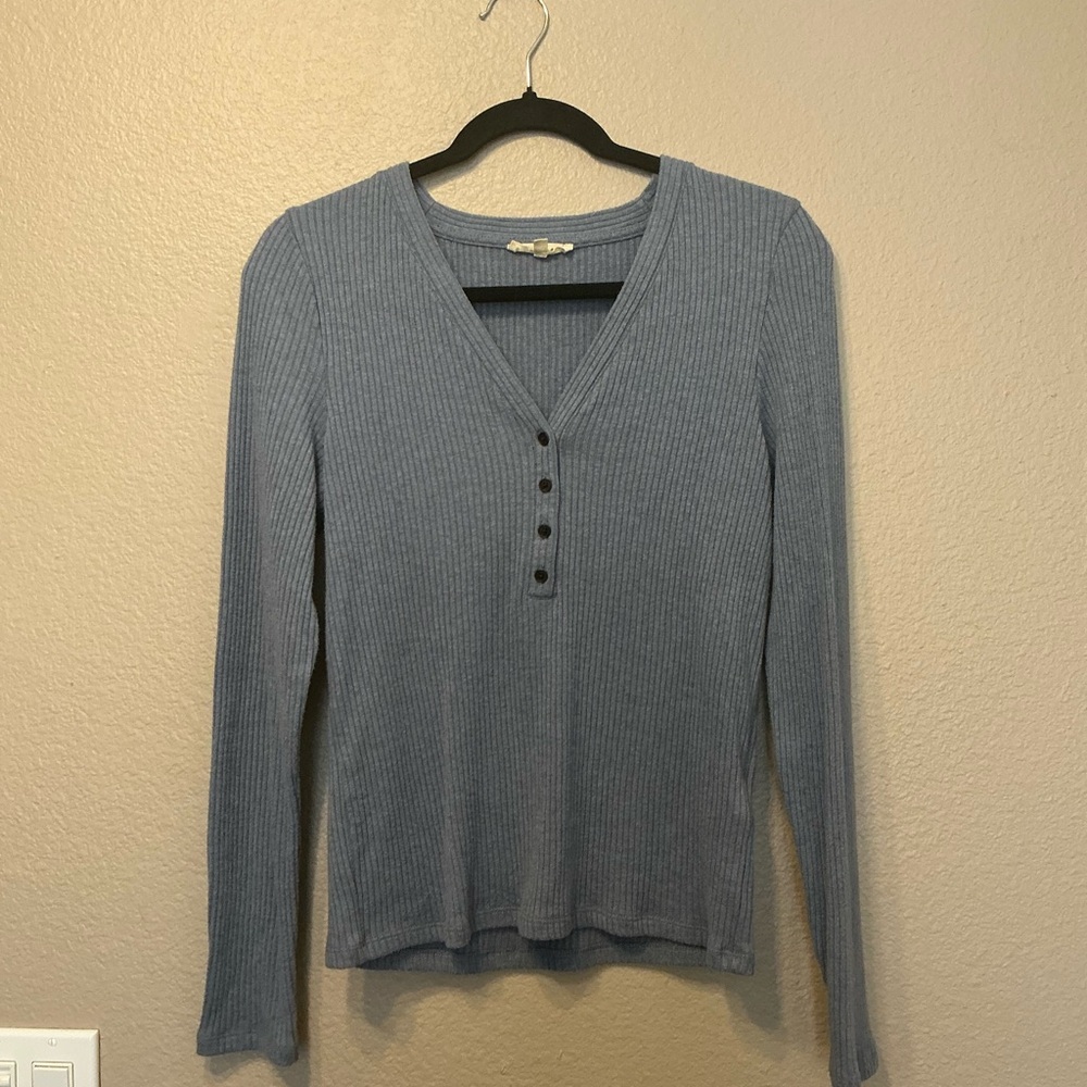 Madewell Slate Blue Ribbed V-Neck Top